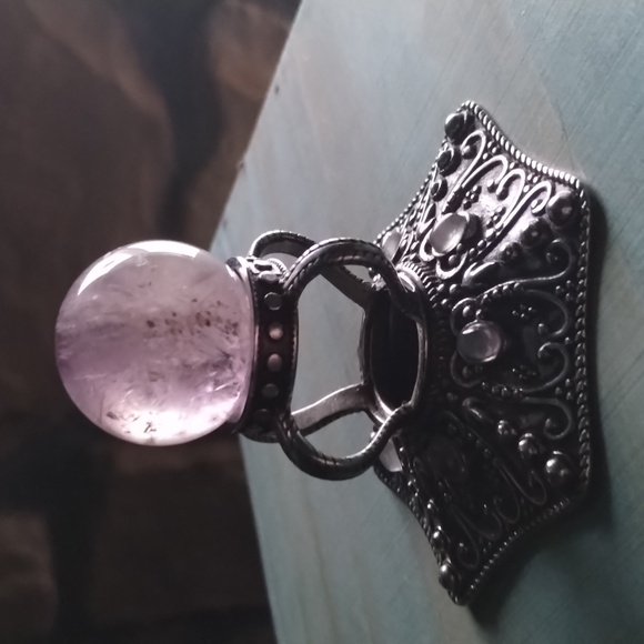 Evil Pawn Jewelry Amethyst Quartz Stainless steel Vera stand for crystals Boho - Picture 3 of 17